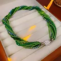 Collana di cristallo verde intrecciata con chiusura a sfera di lusso con diamanti - N. 8 Collana-Verde