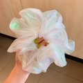 Iridescent organza scrunchie with rainbow laser sheen in large size hair tie - Large Holographic White
