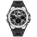SANDA dual-display sport watch with silver metal case and skull design on black dial - 6087 Black Silver Men's