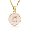 Gouden 18k roestvrijstalen ketting met roze schelp ronde hanger en de letter C - Letter C