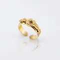 Anello aperto retrò dorato in acciaio inossidabile con rilievo sferico e trama martellata - Stile Aperto in Rilievo Retrò / Oro