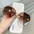 Oversized rimless sunglasses with gradient brown lenses and gold metal temples - Gold Frame Gradient Tea