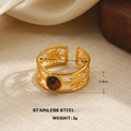 Vintage 18k gold plated stainless steel ring with tiger eye stone and sunburst design - Sun Starburst Cutout Style (1184)