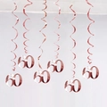 Set of rose gold 60th birthday party PVC foil swirls with number 60 hanging ornaments - Age 60 (Rose Gold) / 6 Pieces Set