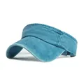 Lake blue washed denim sun visor hat with curved brim and vintage stitching details - Lake Blue