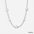 Silver herringbone snake chain necklace with pentagram star charms in minimalist style - Silver White Star Necklace (PDD243)