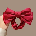 Large red satin bow hair clip for girls with a glossy silk finish in a vibrant red color - 183 Bowknot Hair Rope [Wine Red]