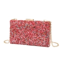 Elegant rectangular red crystal evening clutch bag with gold chain strap and metal clasp - Red