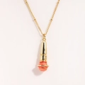 Golden stainless steel microphone pendant necklace with orange textured mesh detail - Rose Red