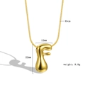 Detail of gold bubble letter F pendant with 45cm chain and measurement dimensions - Letter F