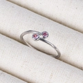 Minimalist 18K silver open ring featuring dual pink zircon stones in a bypass style - Double Round Pink Zircon White Gold Style (Style 16 White Gold)