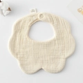 Beige petal-shaped 100% cotton gauze baby bib with snap closure and soft texture - Gauze Flower Wrap - Milk Apricot