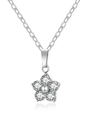 Elegant silver flower pendant necklace featuring clear cubic zirconia and a classic cross chain - Silver / White Zirconia