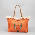 Sac fourre-tout orange de style bohème avec franges et motif attrape-rêves chic - Attrape-Rêves Orange
