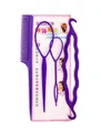 Purple hair styling kit with tail comb and hair loop tools for quick braiding - 4-Piece Accessory Set