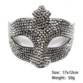 Masque de renard argenté avec strass pour femme, taille 17x12cm et poids 50g - Couronne en Strass - Noir