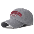 Berretto vintage grigio in cotone lavato con ricamo 3D rosso Brooklyn 1947 - Regolabile / Grigio