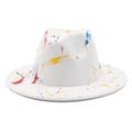 White wool fedora hat with artistic colorful paint splatter graffiti for men and women - M (56-58cm) / White