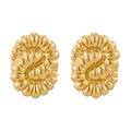Detailed view of elegant gold pleated wave stud earrings with textured metallic finish - Oval Wave Pleated Style (B1307G)
