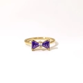 Elegant gold bow ring featuring purple amethyst-style stones and clear crystals - Gold - Purple Zirconia