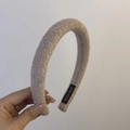 Beige fuzzy plush padded headband with handmade label for elegant autumn hairstyles - Woolen Headband / Off White