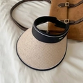Sombrero de sol beige para mujer con diadema negra para playa en verano - Ajustable / Estilo de visera con cinta de letras / Beige