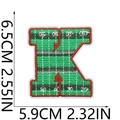 Detailed size chart for rugby letter K embroidery patch showing 6.5cm length and 5.9cm width - Letter K