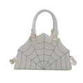 White geometric handbag with black spider web stitching and gold metal hardware detail - White