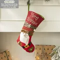 Linen Christmas stocking with 3D Santa and Merry Christmas embroidery, 43x24cm size - Red Snowflake Santa (AGWZ14-8)