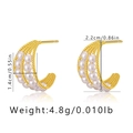 Detailed view of baroque style gold-plated C-shaped earrings with layered pearls and twisted metal - Twisted Three-Layer C-Shaped Style (KE0667)