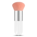 Portable pink blush brush with white handle and silver ferrule for flawless makeup - Small Chubby White Silver Pink Hair