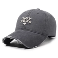 Vintage dark gray washed baseball cap with 3D embroidery and distressed brim details - Adjustable / Dark Gray
