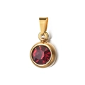 Detail of 6mm gold stainless steel round pendant with red birthstone for DIY jewelry - [Pinch Bail] January Dark Red