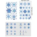 Detailed size guide of snowflake static stickers showing dimensions for party window decals - BQ075 Blue Snowflake Set / Blue Snowflake