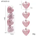Pink heart-shaped Christmas ball ornaments with silver glitter and pearlescent finish - Pink Heart Shape (4 Pcs/Box)