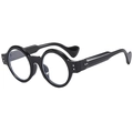Klassische runde Punk-Sonnenbrille in Schwarz mit Nieten und gewellten Bügeln - Schwarzer Rahmen Klare Gläser