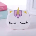Cute white plush unicorn coin purse with closed eyes and purple mane for kids - Light Purple