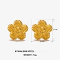 Orecchini a fiore in acciaio spazzolato placcato oro 18 carati, design da 2,4 cm - Stile Fiore Texturizzato a 5 Petali (Golden 1)