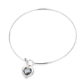 Silver stainless steel collar necklace featuring a blue-grey heart-shaped glass pendant - Silver Gray Blue Heart Style (KN17794-Z)
