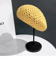 Detailed knit texture of a yellow summer beret hat on a professional display stand - M (56-58cm) / Yellow