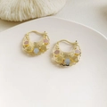 Chic hollow pattern hoop earrings in tri-color gold, silver and rose gold finish - Tricolor Hollow Round