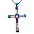 Collana a croce rotante in acciaio inossidabile arcobaleno con zircone bianco e catena nera - Colorato
