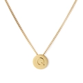 Golden stainless steel necklace featuring a round coin pendant with engraved letter Q - Letter Q (KN118655-K)