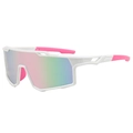 White sports sunglasses with pink temples and iridescent lenses for cycling - White Frame Pink Lens