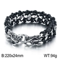 Men's double dragon head woven leather bracelet in silver finish, 220x24mm 94g - Double Dragon Head Black Style (KB42976-D)