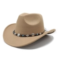 Detail of khaki cowboy hat with ethnic turquoise beads and Fatima hand charms - M (56-59cm) / Camel