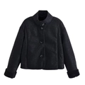 Veste courte noire pour femme en faux daim avec doublure en fausse fourrure - XS / Noir