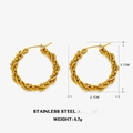 Créoles en acier inoxydable doré à texture tressée et petites perles, diamètre 2,7 cm - Boucles d'oreilles créoles torsadées dorées