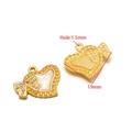 Golden heart-shaped pendant with white shell inlay and sparkling tiny stones - 19mm Heart Bow - White