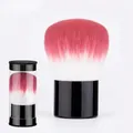 Portable retractable kabuki brush with pink gradient bristles and transparent storage tube - Powder Brush With Container